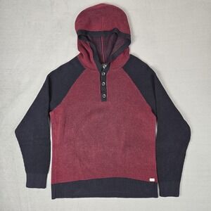 Armani Exchange Hoodie Mens‎ Large Henley Sweater Red Blue Chunky Knit A|X *READ